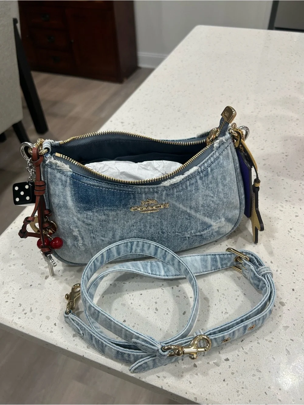 Coach Teri Shoulder Bag In Loved Denim With Charms